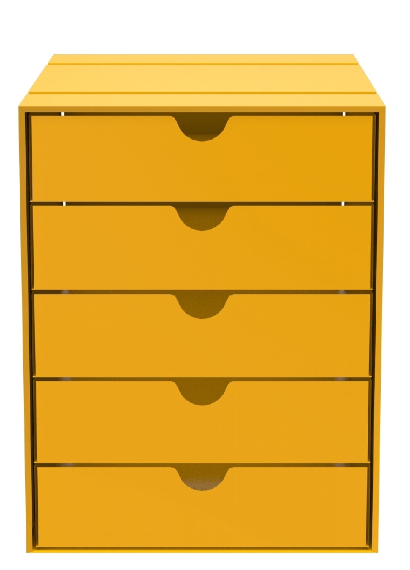 USM Haller Inos coffret C4 avec 5 plateaux fermés Home Office Jaune doré USM Haller Inos Kastenset in Goldgelb mit fünf geschlossenen Schalen für das Home Office.